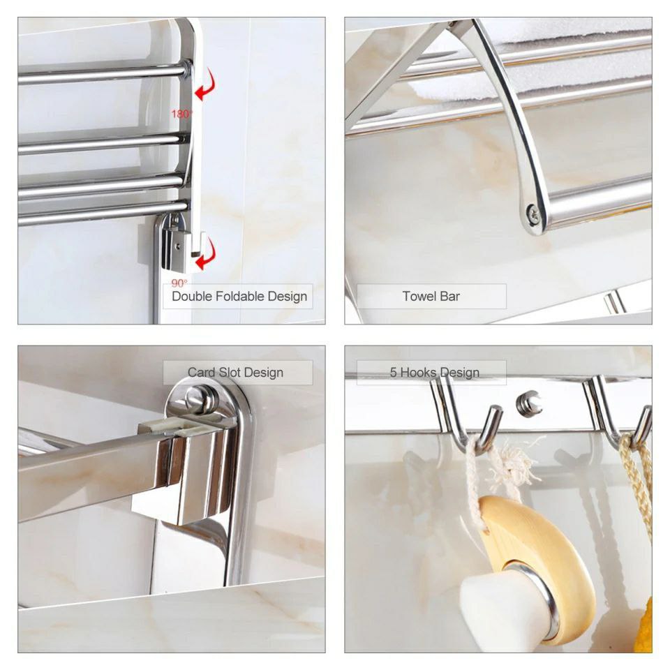 Porte-serviettes mural en acier inoxydable SUS 304 – Pliable, résistant à la rouille